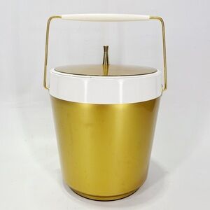 West Bend Gold & White Ice Bucket Retro Mid Century Thermo-Serv Bar Vintage